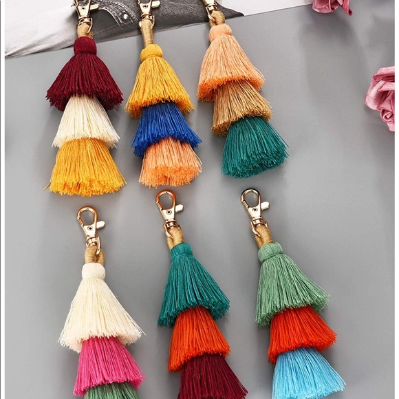 BOHO Tassel Charm/Keychain for Purse π Teal, Orange, Maroon - Picture 5 of 7